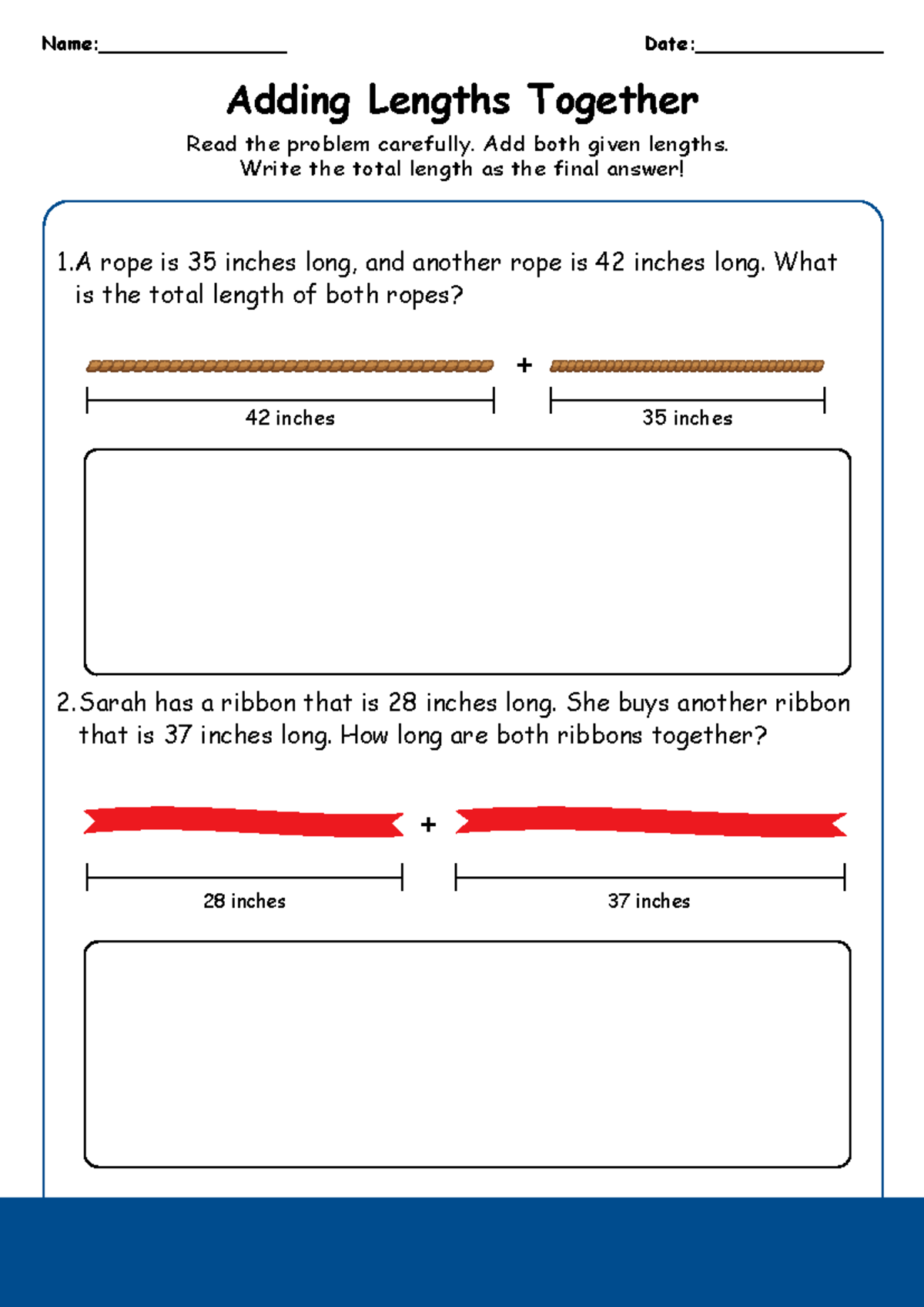 Adding Lengths - 2nd Grade Worksheet - Read the problem carefully. Add ...