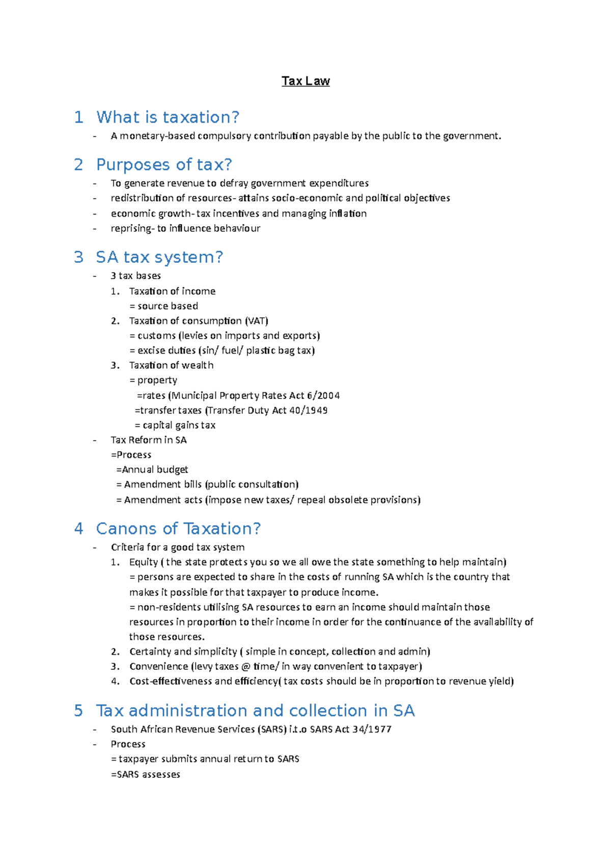Units 1-4 Tax Law Study Notes for June Exam Preparation - Studocu