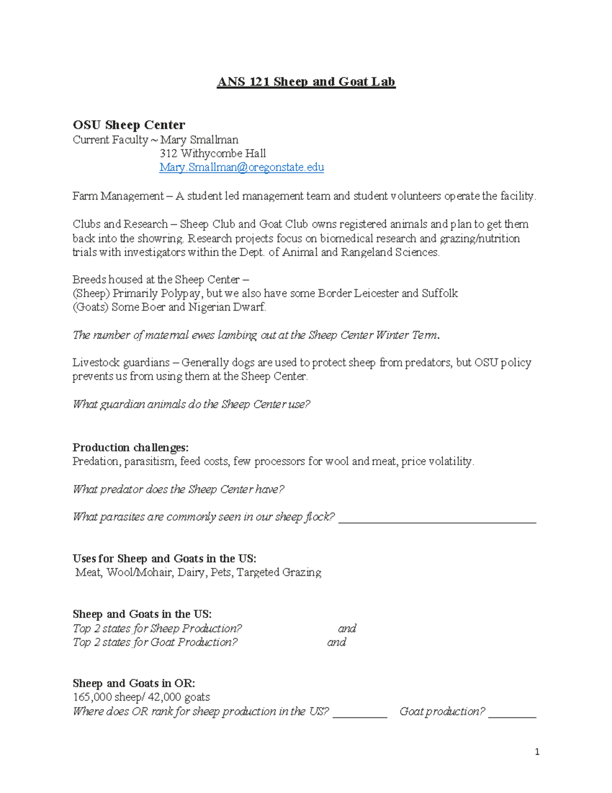ANS 121 Sheep and Goat Lab Notes: Breeds, Management, and Production ...