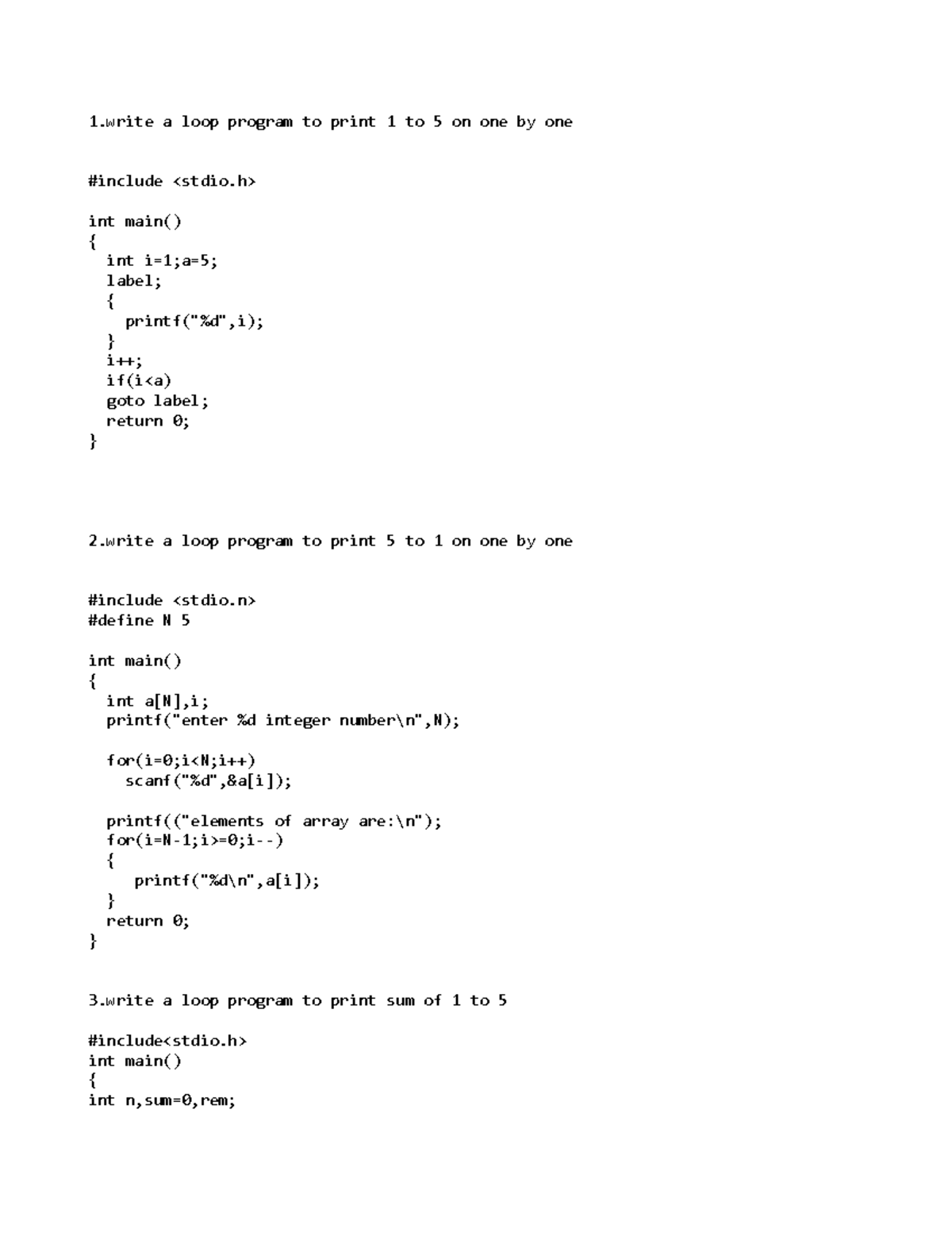 C Program Lab: Looping Techniques and Examples - Studocu