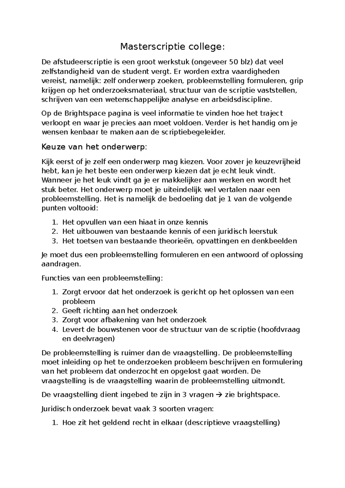 Masterscriptie College: Richtlijnen voor het Schrijven van een Scriptie ...