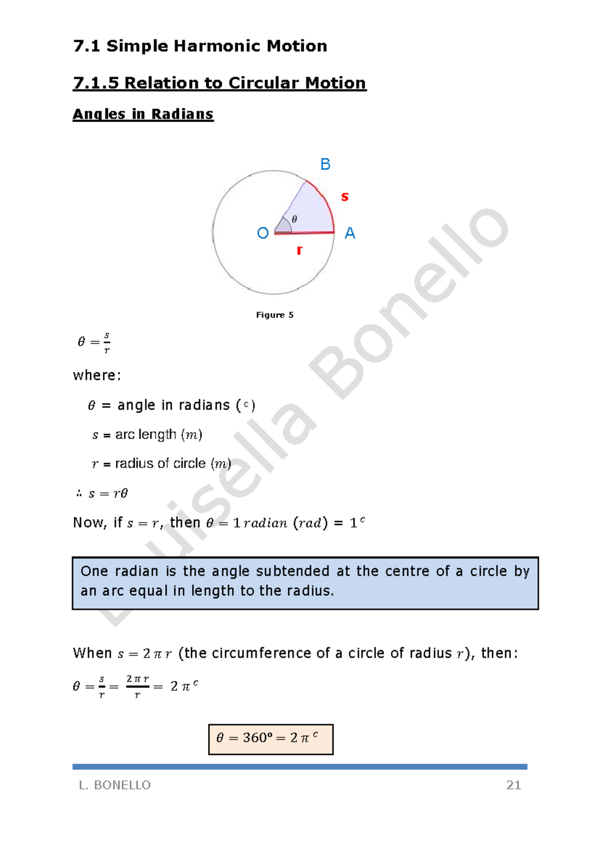 7.1 Simple Harmonic Motion: Relation to Circular Motion and Angles ...