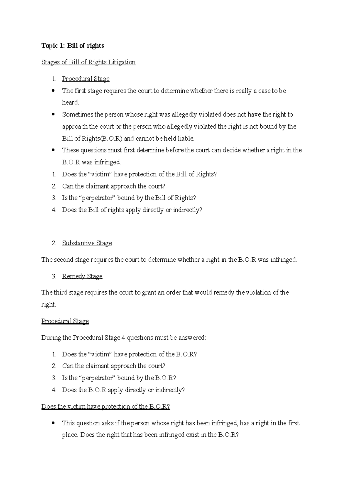 Bill of Rights: Overview & Litigation Stages - S2 Lecture Notes - Studocu