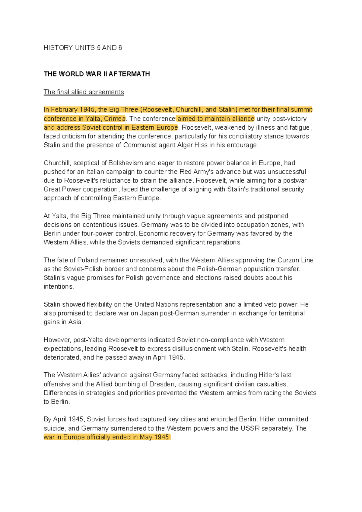 History Units 5 & 6: Key Themes of WWII Aftermath and Cold War Dynamics ...