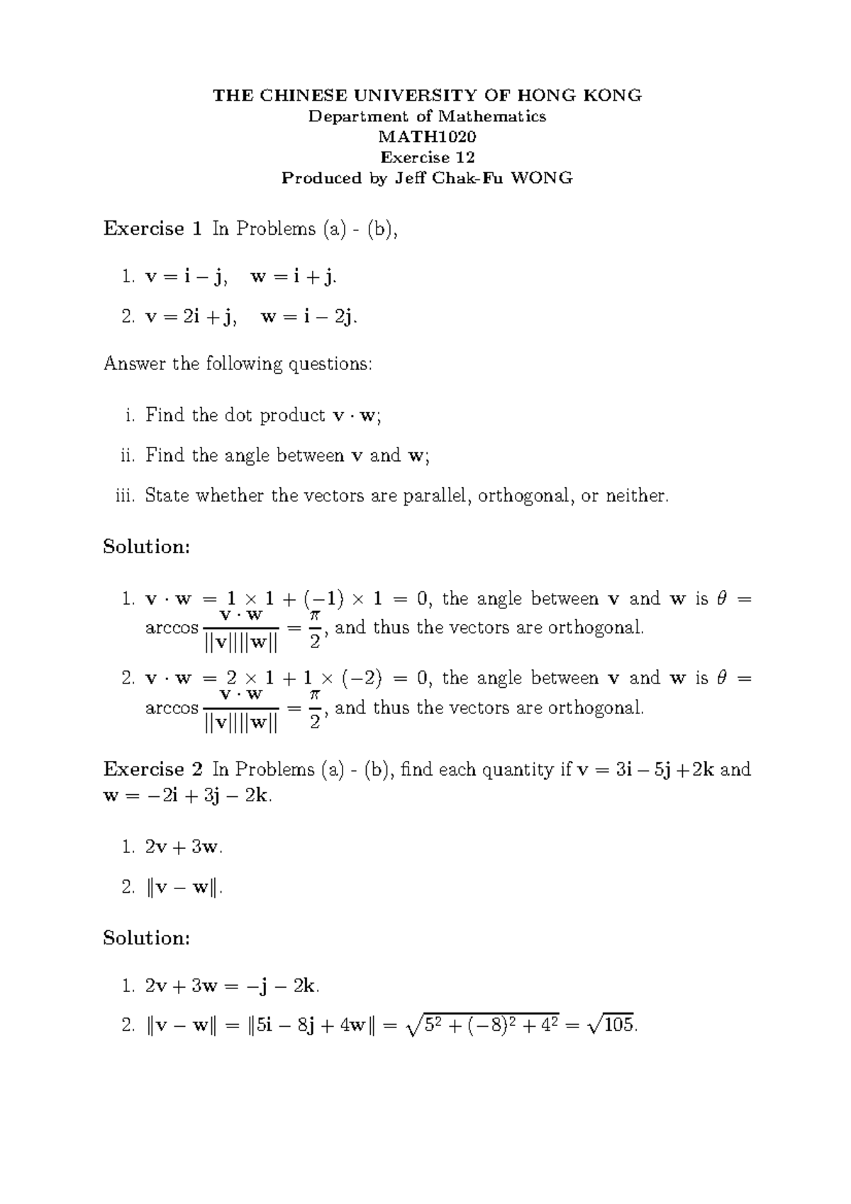 Exercise 12 - THE CHINESE UNIVERSITY OF HONG KONG Department of ...