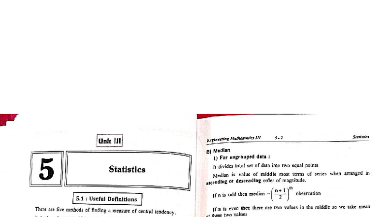 Engineering Mathematics 2: Statistics Unit B - Measures of Central ...