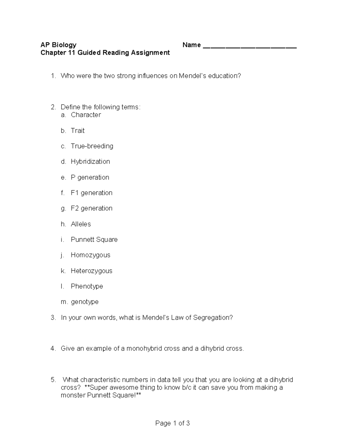 Chapter 11-1 - reading guide - AP Biology Name ...