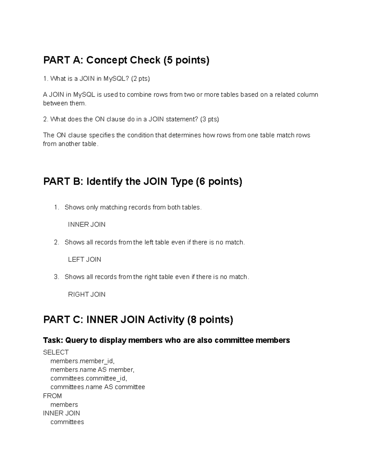 Activity 4: MySQL JOIN Concepts and Queries - Studocu