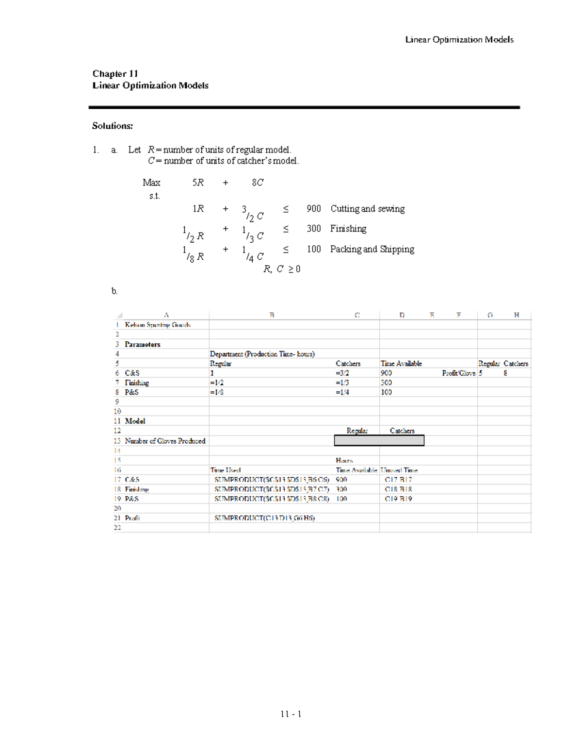 Solutions Linear Optimization - Chapter 11 Linear Optimization Models ...
