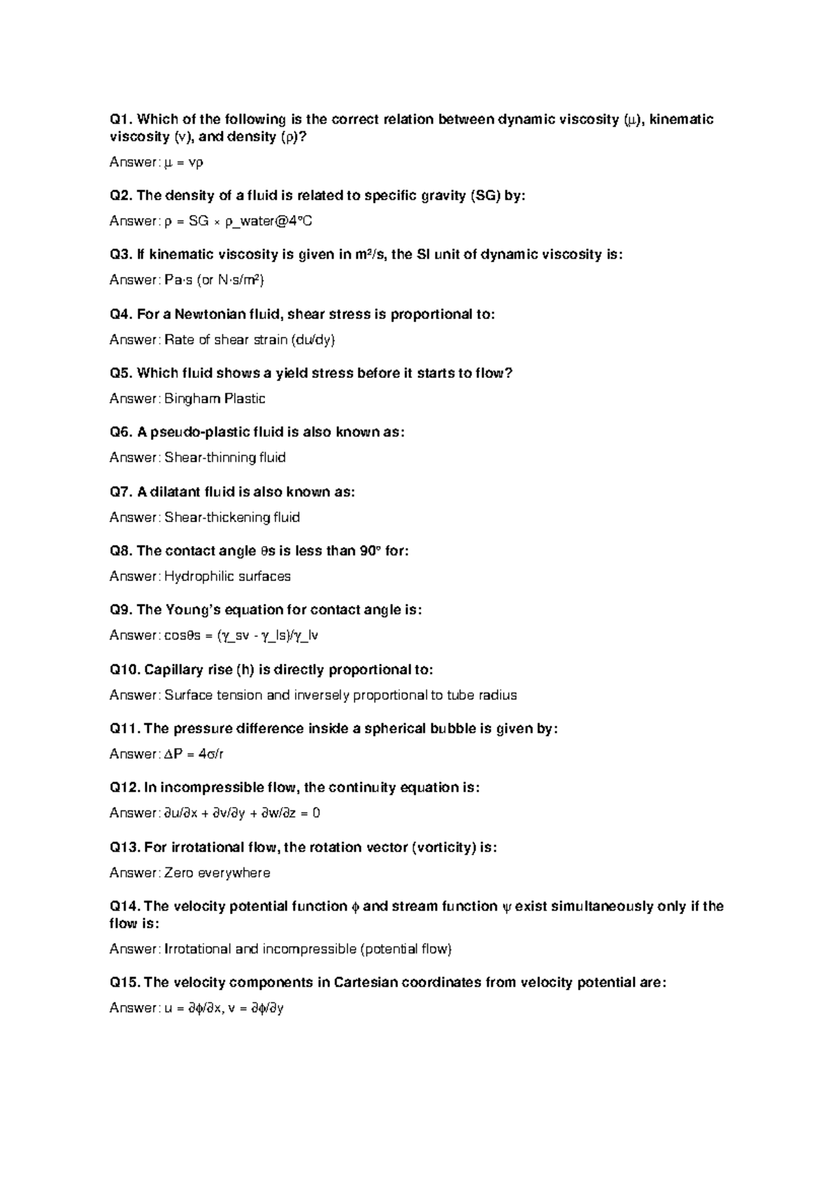 Fluids II Short Answer Theory Q&A - Studocu