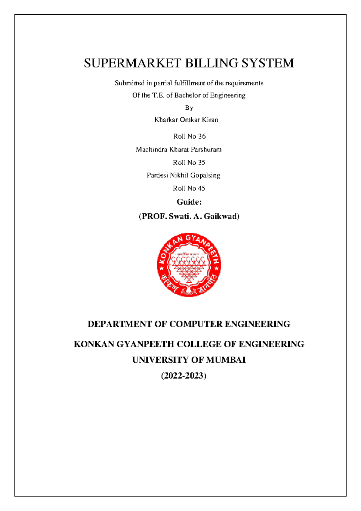 Supermarket Billing System Project Report - T.E. Computer Engineering ...