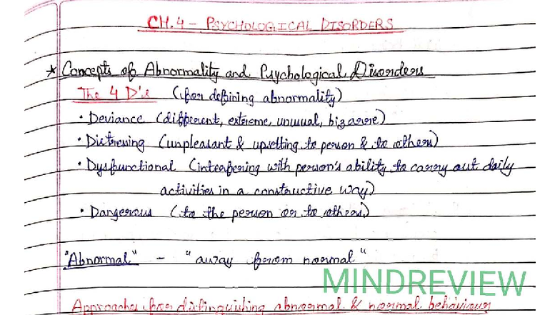 12th Psychology CH. 4 Full Notes: Understanding Psychological Disorders ...