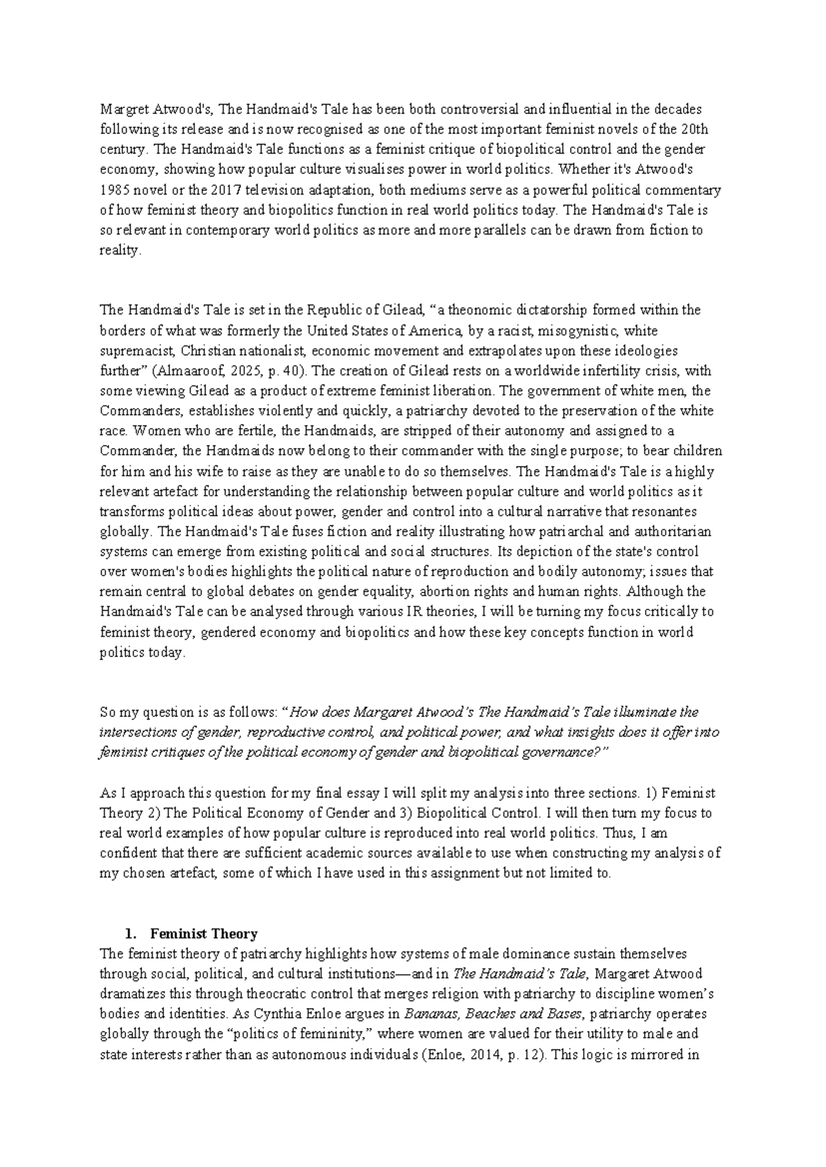 ENG 202 Final Essay: Feminist Theory and Biopolitics in "The Tale ...