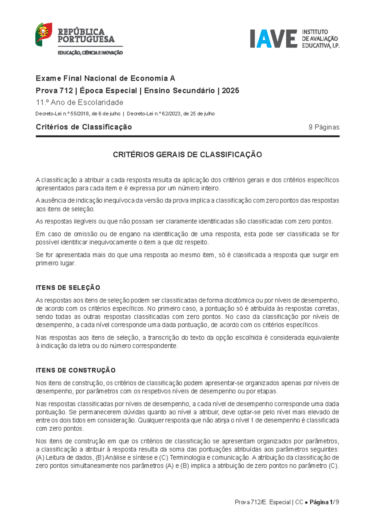 Exame Final de Economia 712 - Prova Especial 2025 11.º Ano - Studocu