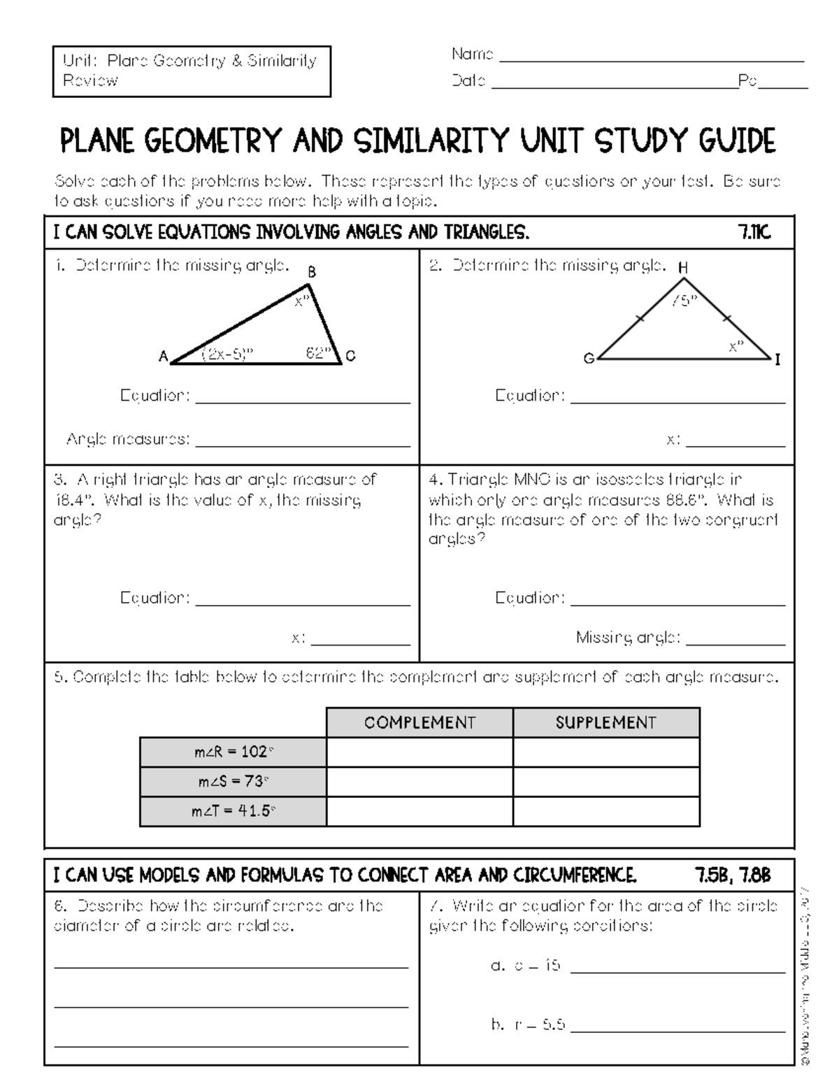 Review for geomentry test - Name ...