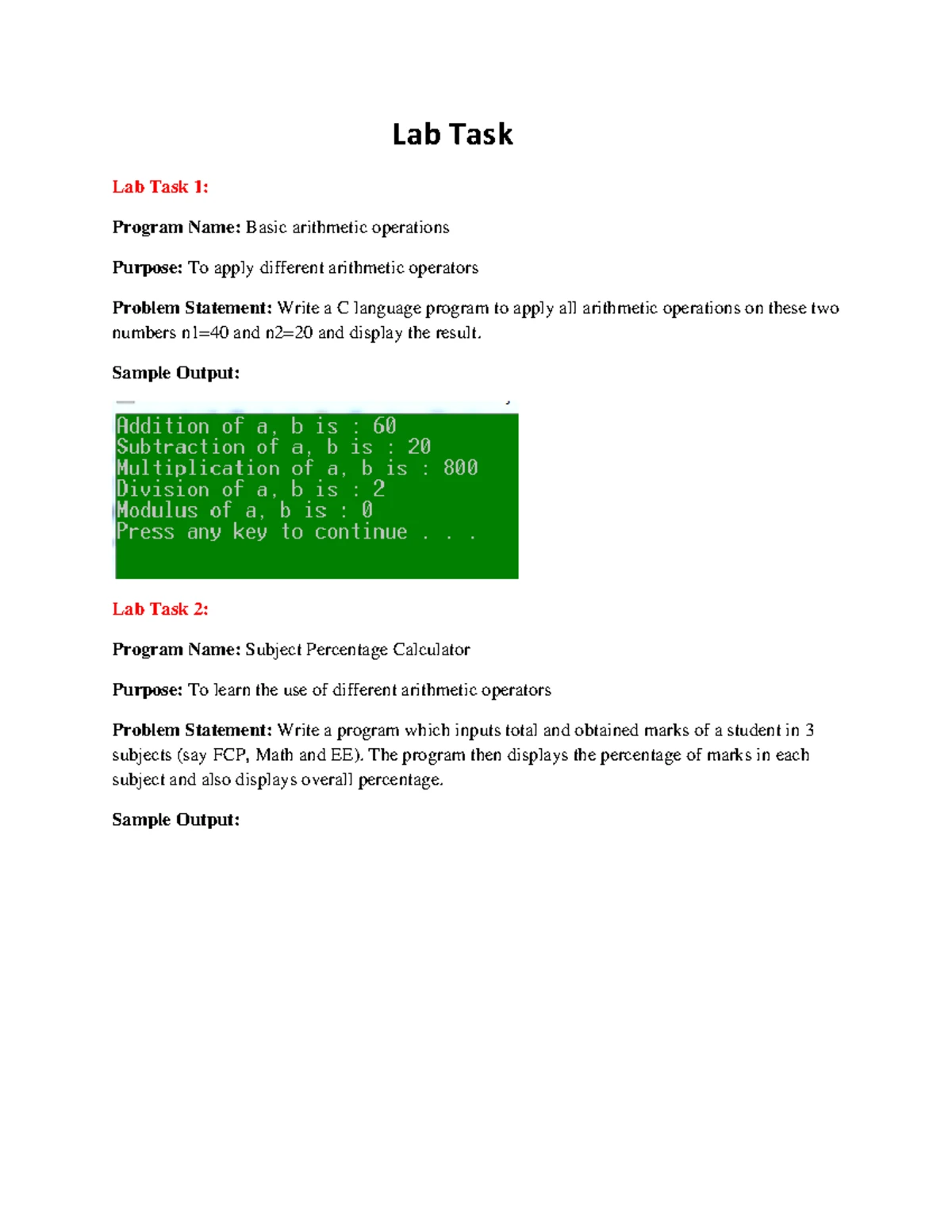 Lab Task 1-3: Variables Declaration & Initialization in Programming ...