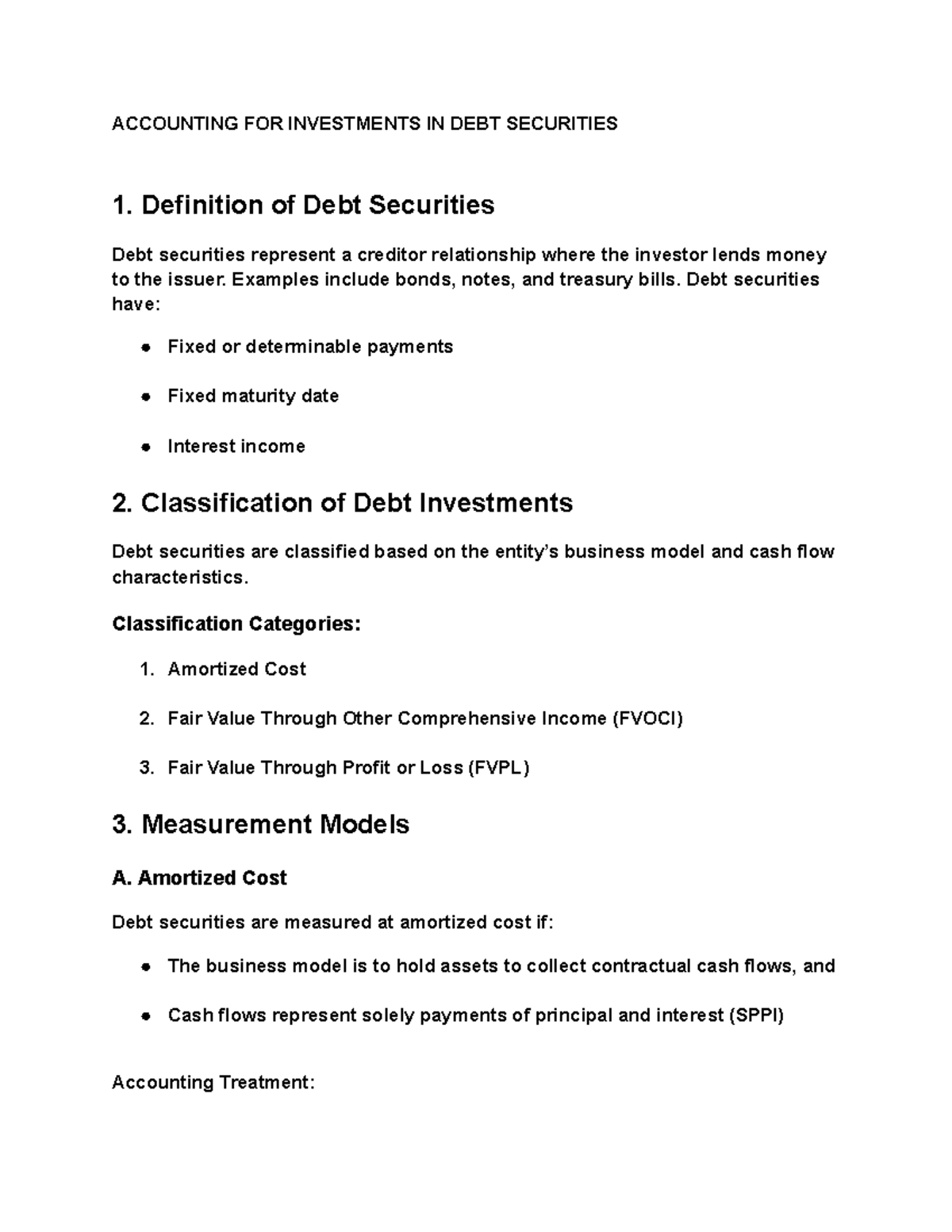 Accounting for Investments in Debt Securities: Key Concepts and ...