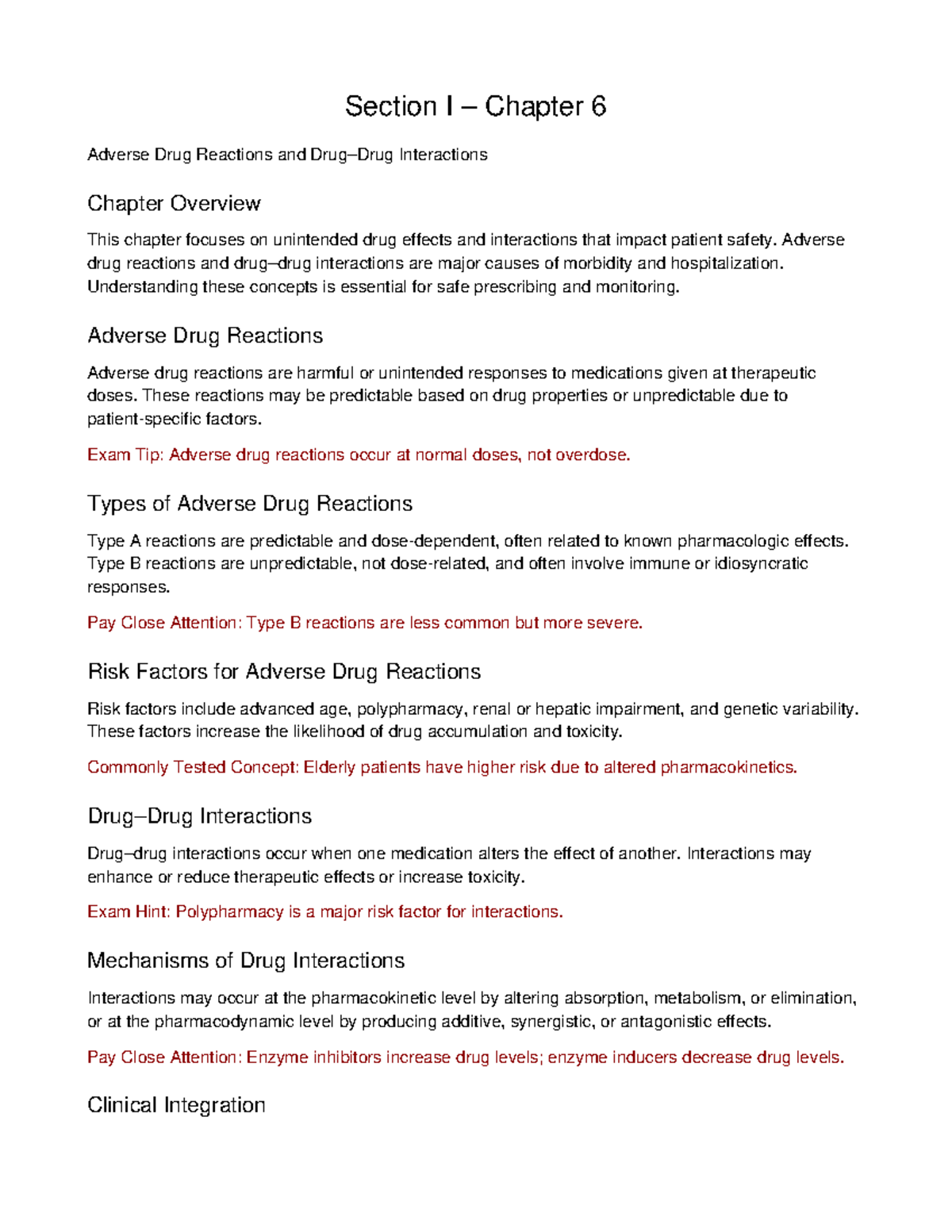 NUR601 Section 1 Chapter 6 Adverse Drug Reactions & Interactions Study ...