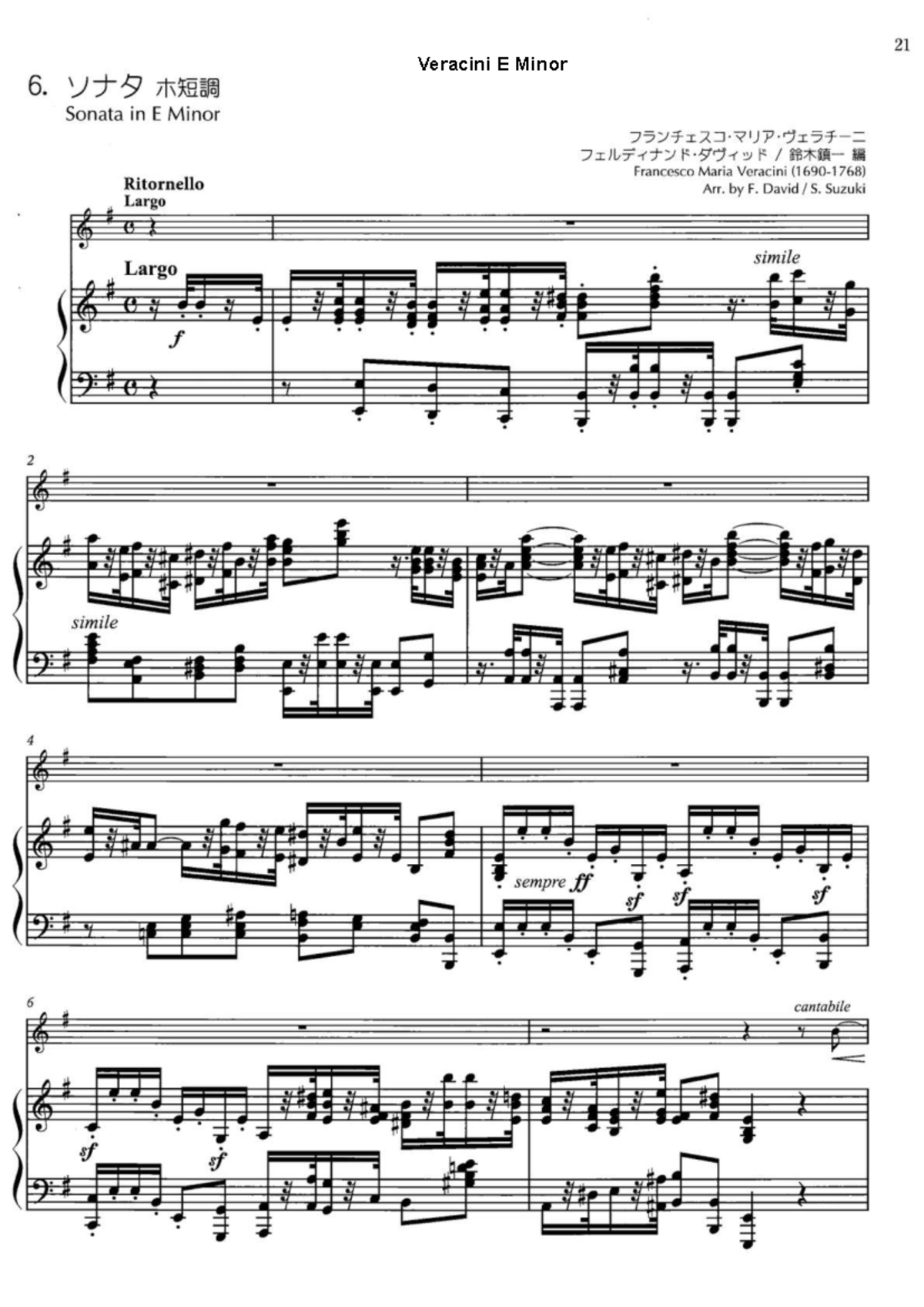 6. V4 KaHR: Veracini Sonata in E Minor - 1st Movement Score - Studocu