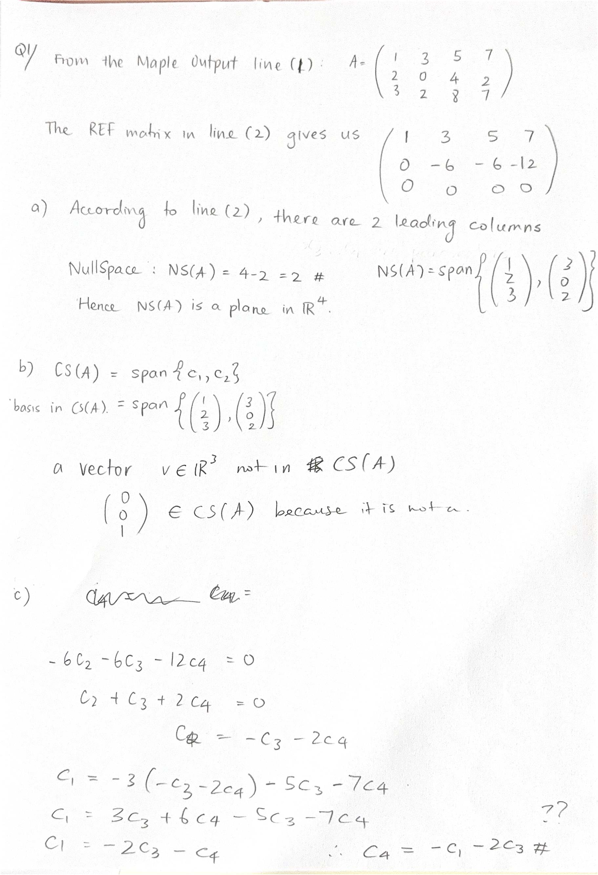 Class Test 1 - Linear Algebra Concepts and Matrix Analysis - Studocu