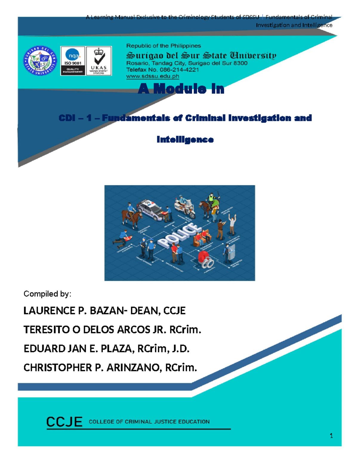 CDI-1: Overview of Criminal Investigation and Intelligence Principles ...