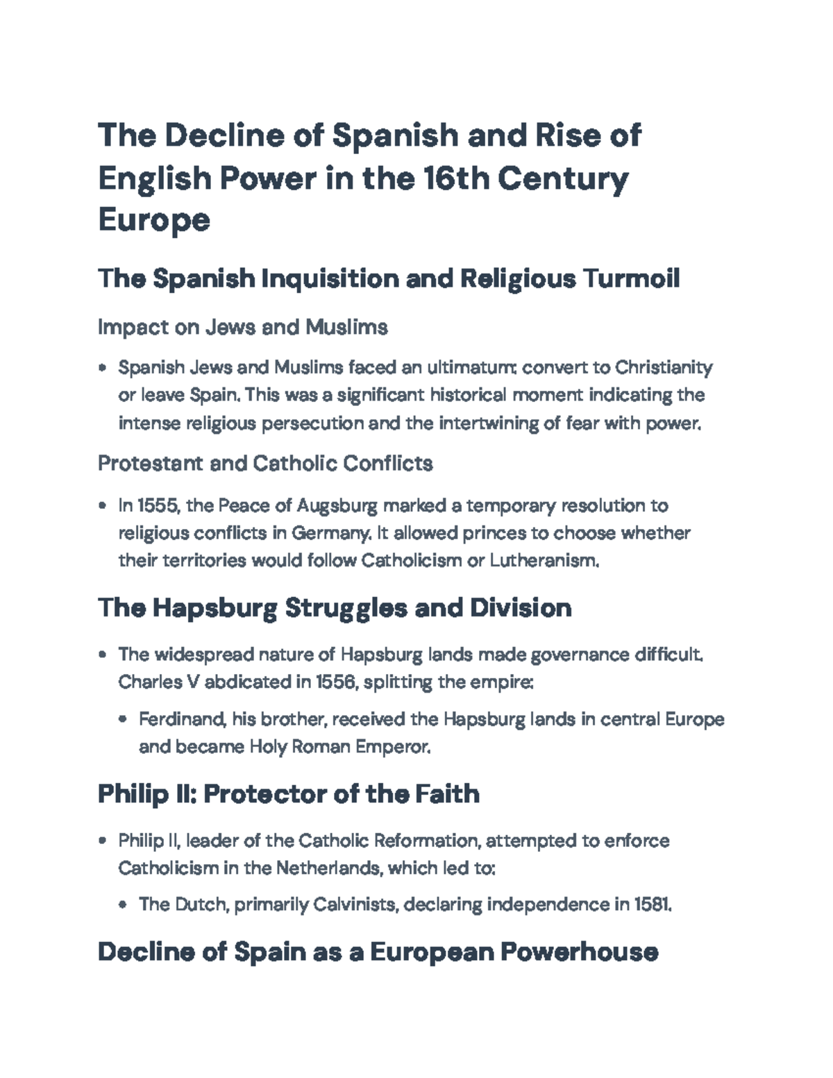 The Decline of Spanish Power & Rise of English Influence in 16th ...