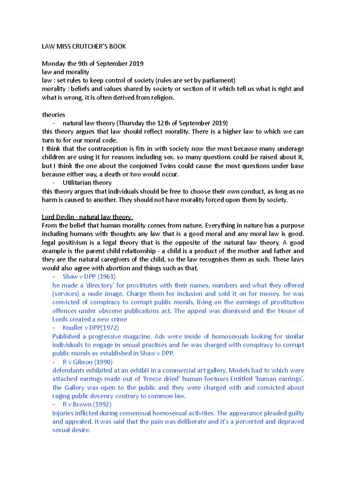 LAW 101 - Class Notes on Law and Morality Theories and Cases - Studocu