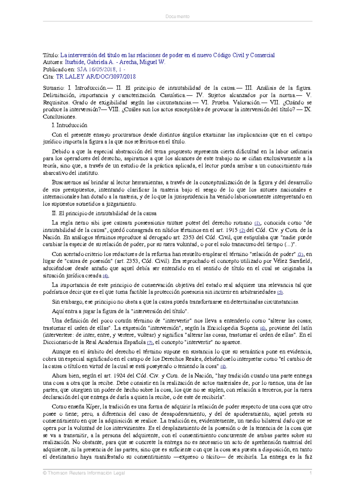 Interversión del Título en el Nuevo Código Civil y Comercial - Iturbide y Arecha - Document Preview
