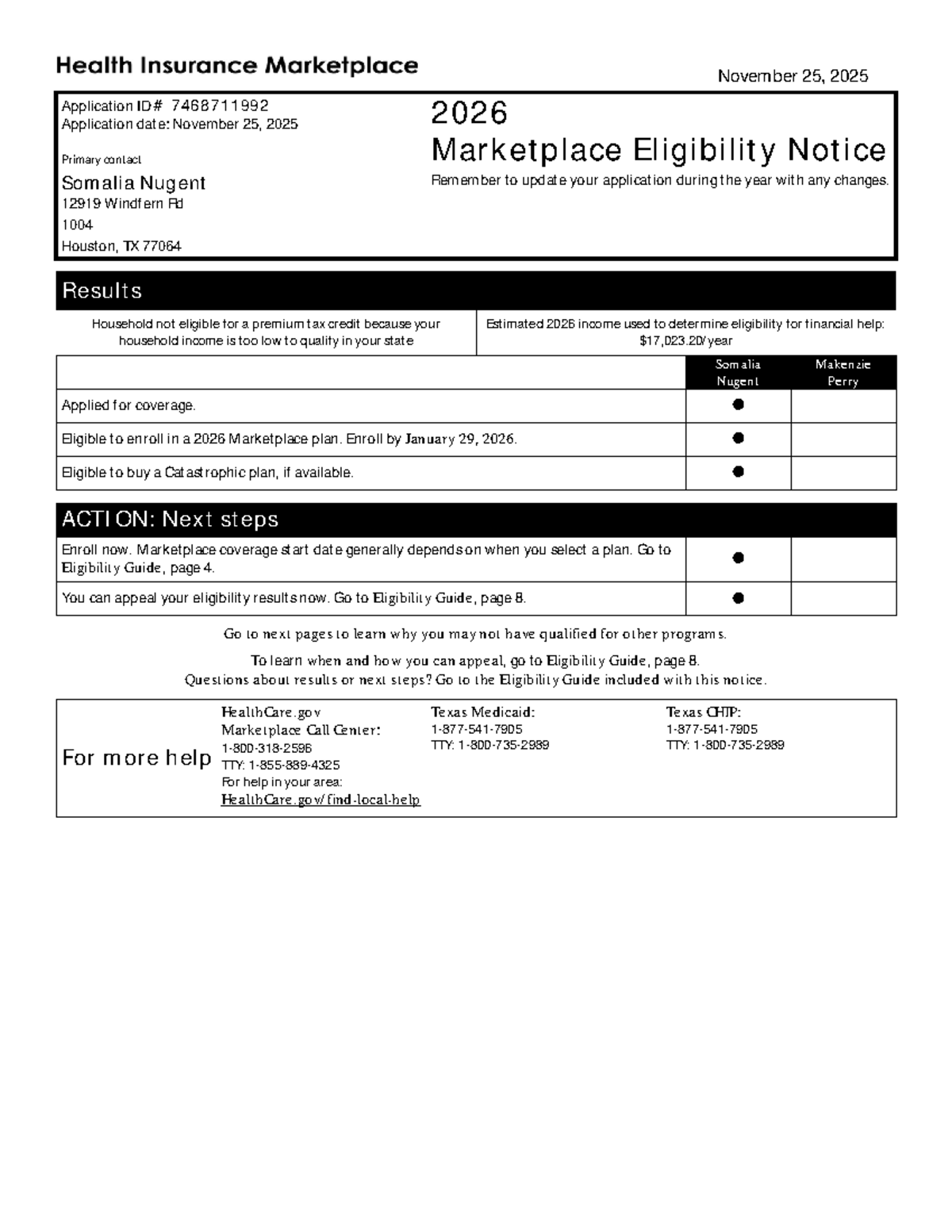 Eligibility Results Notice for Marketplace Coverage - 2026 - Studocu
