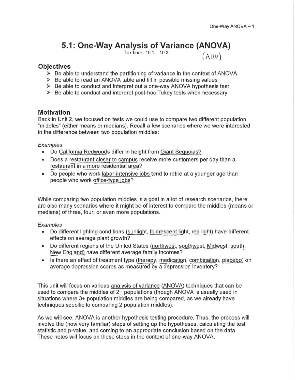 Unit 5 ANOVA Notes: Understanding Variance Analysis Techniques - Studocu