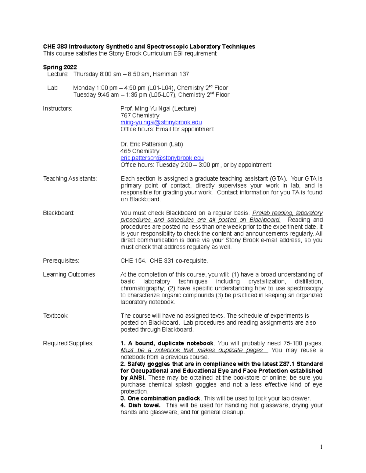 CHE 383 Syllabus: Introductory Synthetic Techniques - Spring 2022 - Studocu