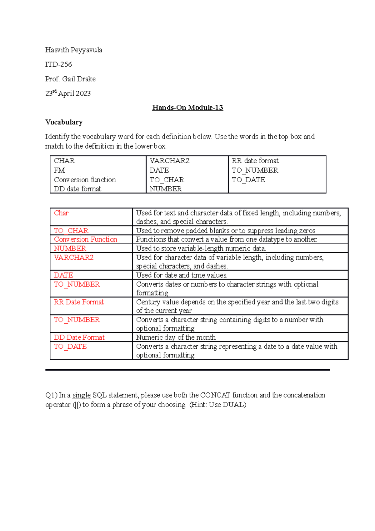 Hands-On Module ITD - Mandatory Vocabulary and SQL Functions Guide ...