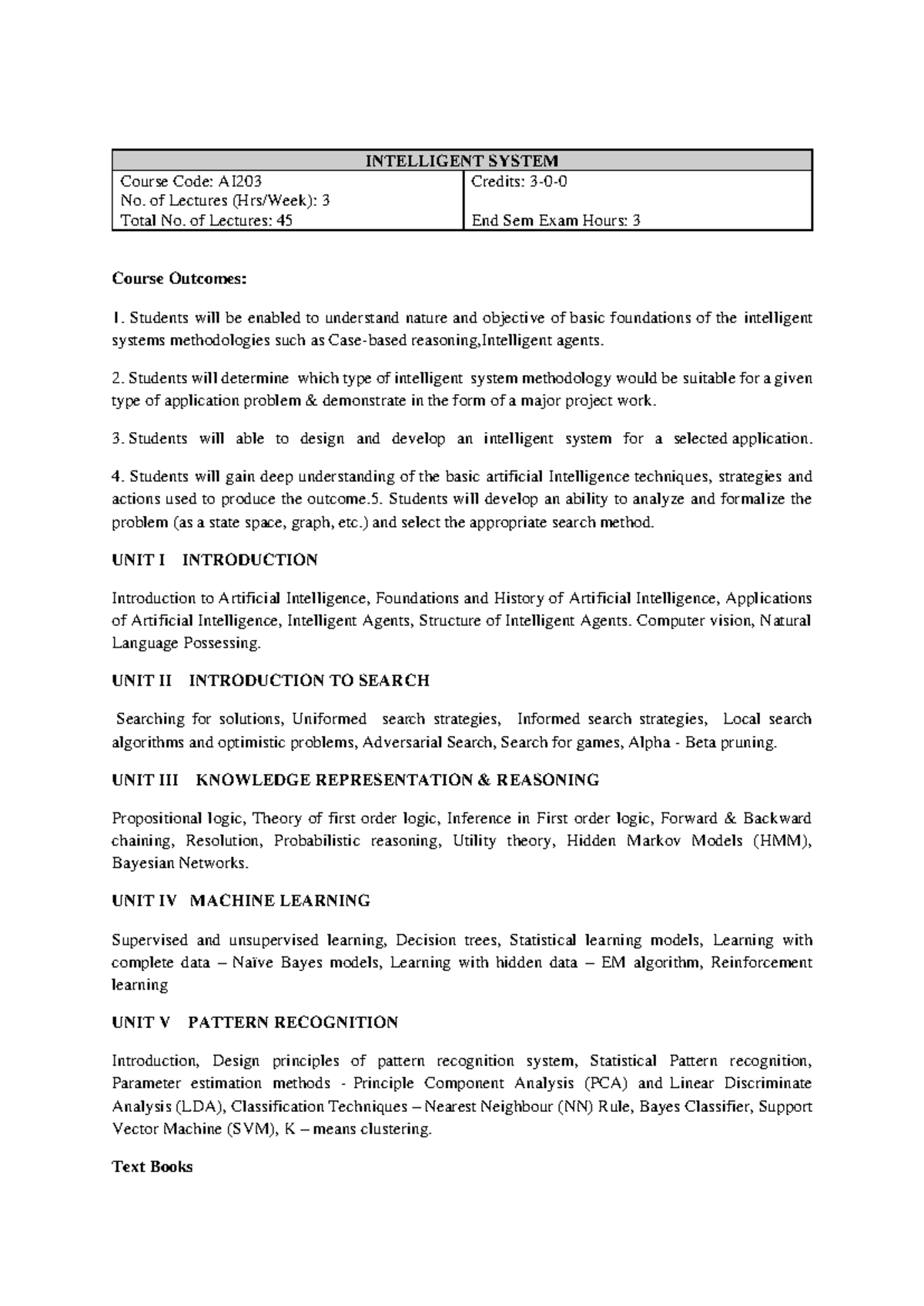 AI Intelligent Systems Syllabus and Course Outline - Studocu