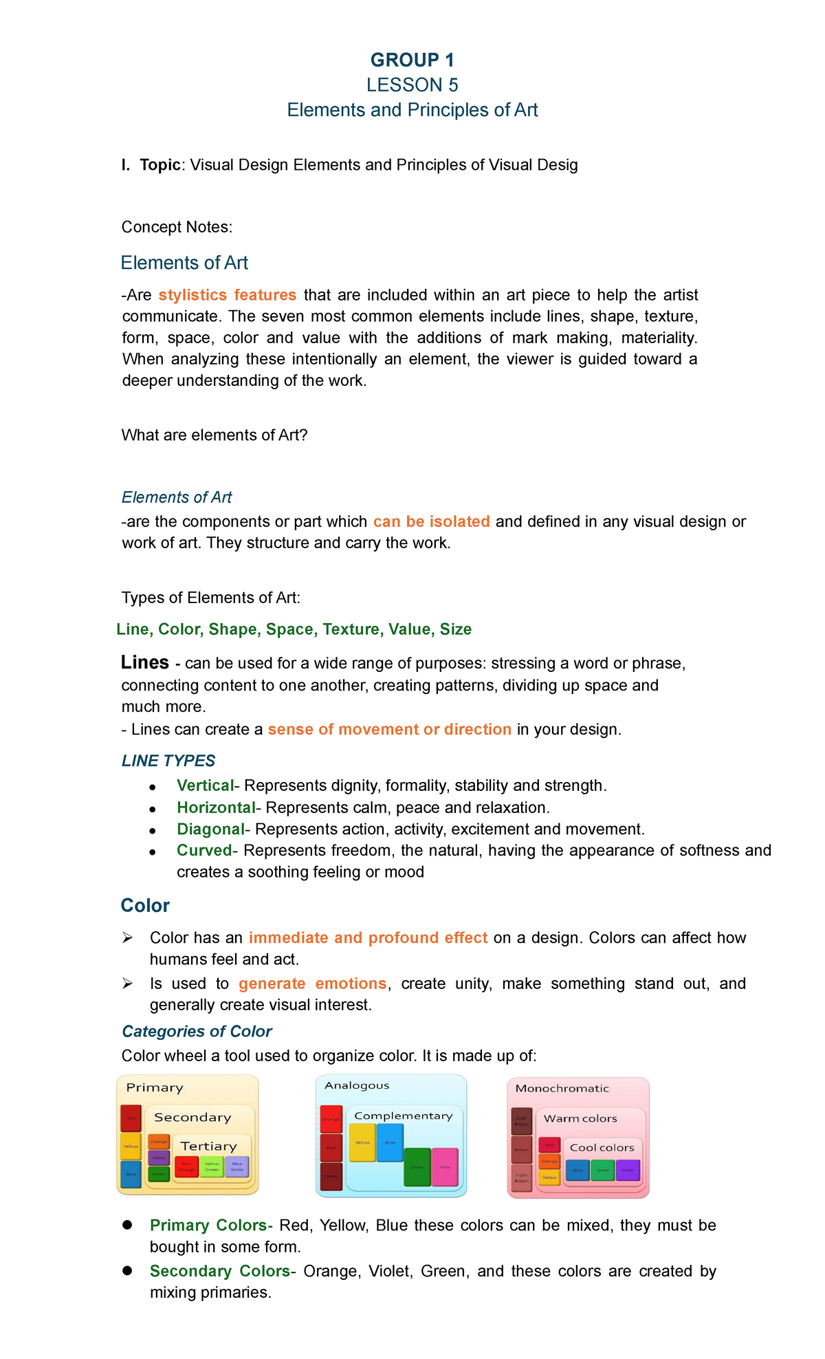 ART APP - GROUP 1 LESSON 5: Elements & Principles of Visual Design ...