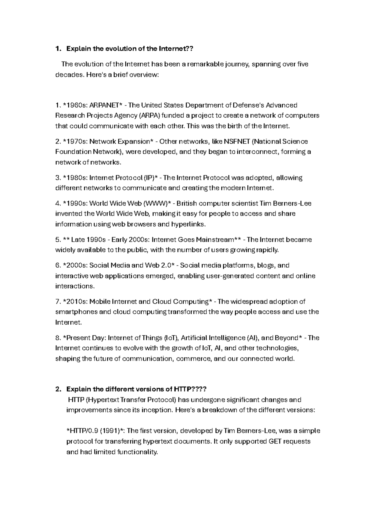 Internet Technologies LONG Answers - Explain the evolution of the ...