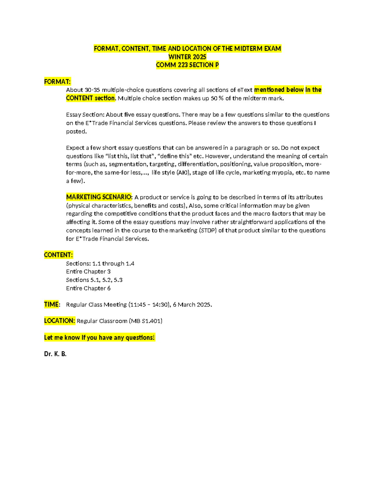 About Midterm Exam - info abt exam - FORMAT, CONTENT, TIME AND LOCATION ...