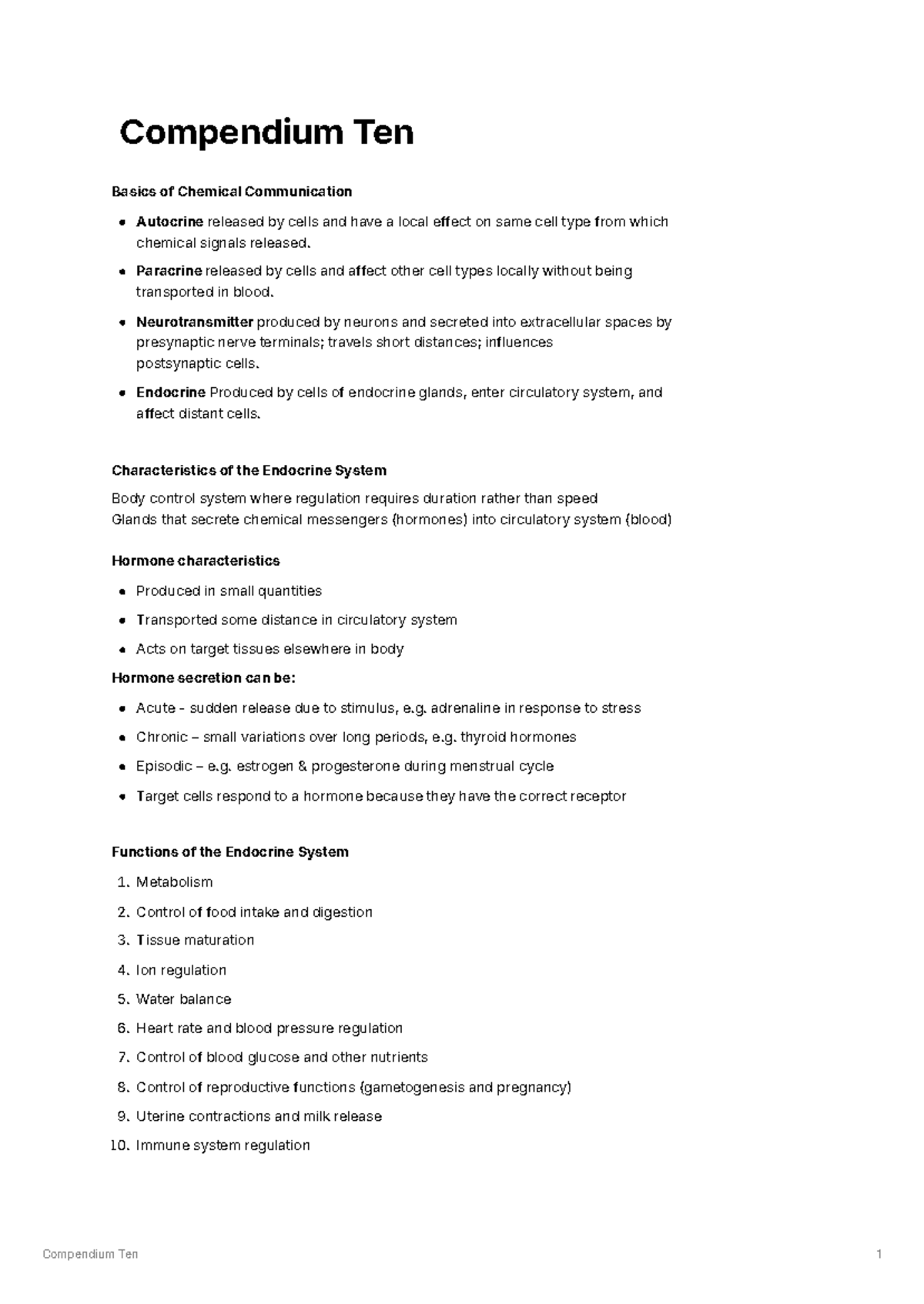 Compendium 10: Basics of Chemical Communication in Endocrine System ...