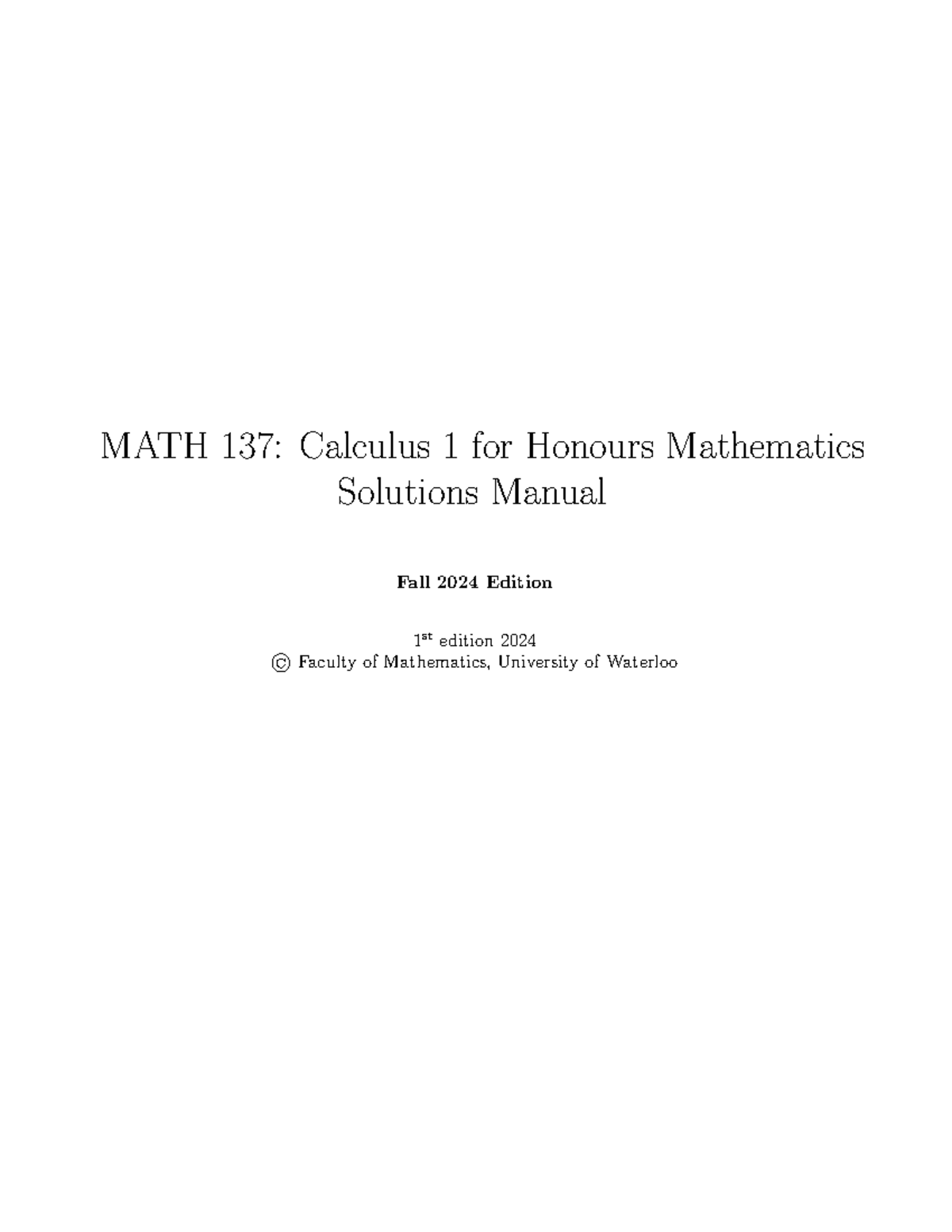 MATH 137: Calculus 1 Honours Lecture Notes - Fall 2024 Edition - Studocu