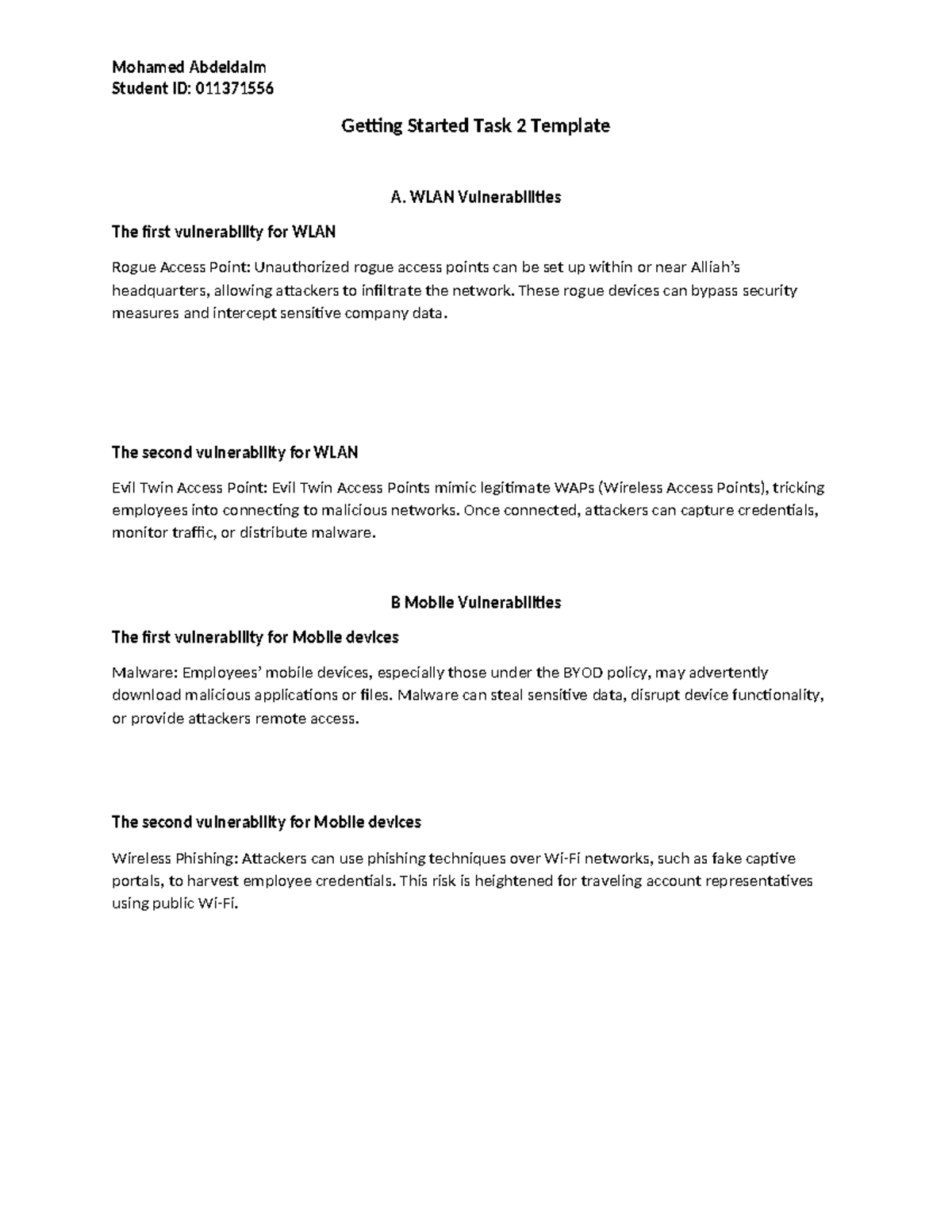 C844 Task 2 Assignment - Student ID: 011371556 Getting Started Task 2 ...