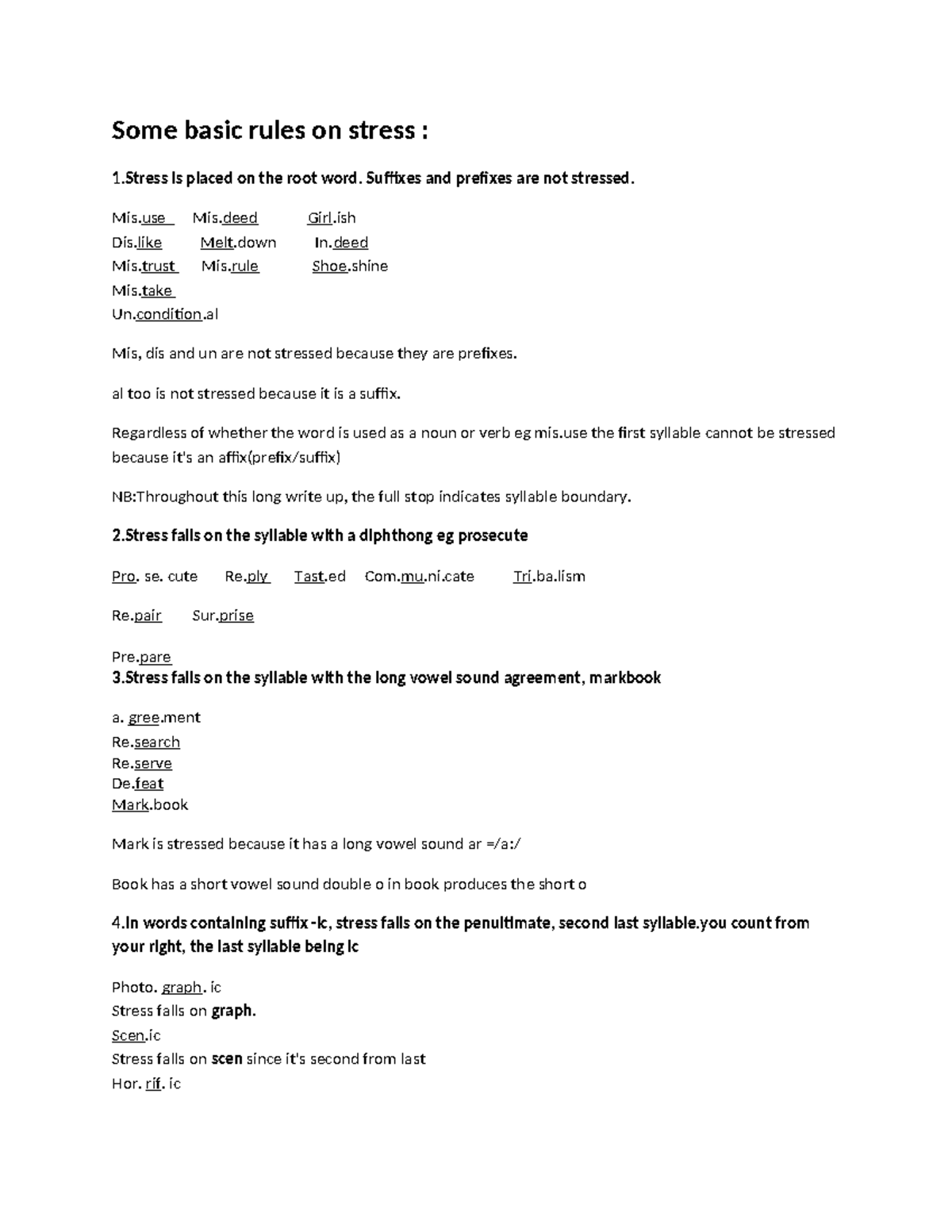 14326 english notes on stress - Some basic rules on stress : 1 is ...