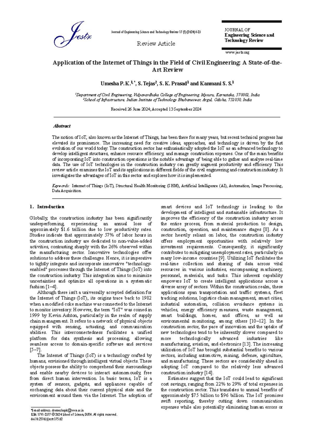 Application of IoT in Civil Engineering: A Comprehensive Review (ENGR ...