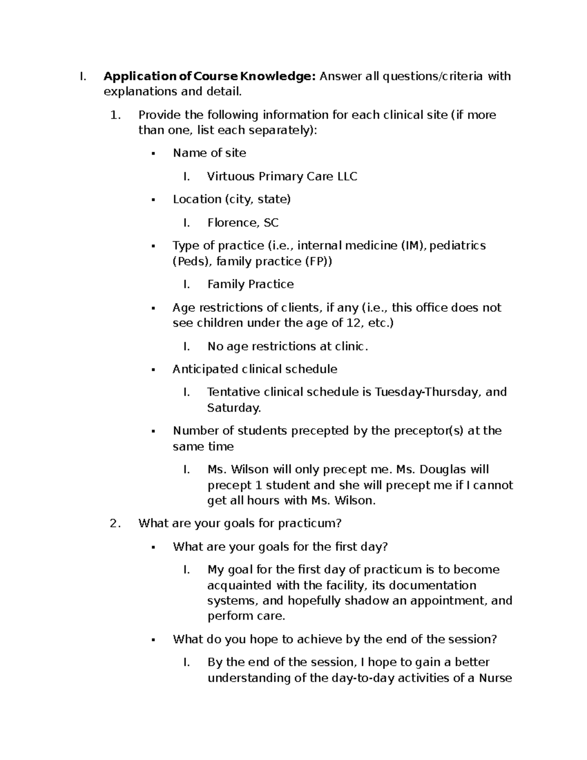 FNP 101: Week 1 Practicum Goals and Clinical Site Overview - Studocu