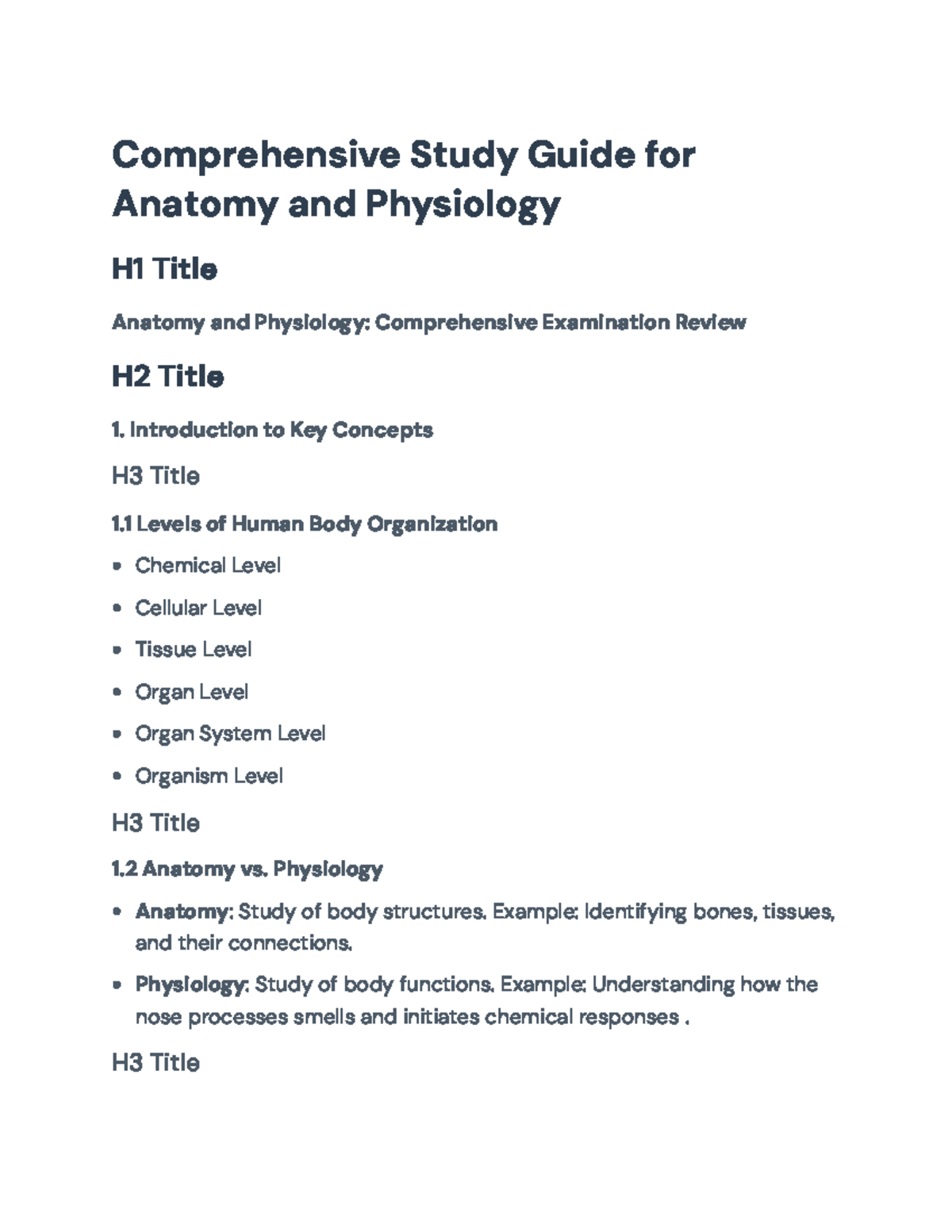 Comprehensive Anatomy and Physiology Exam Review Guide - Comprehensive ...