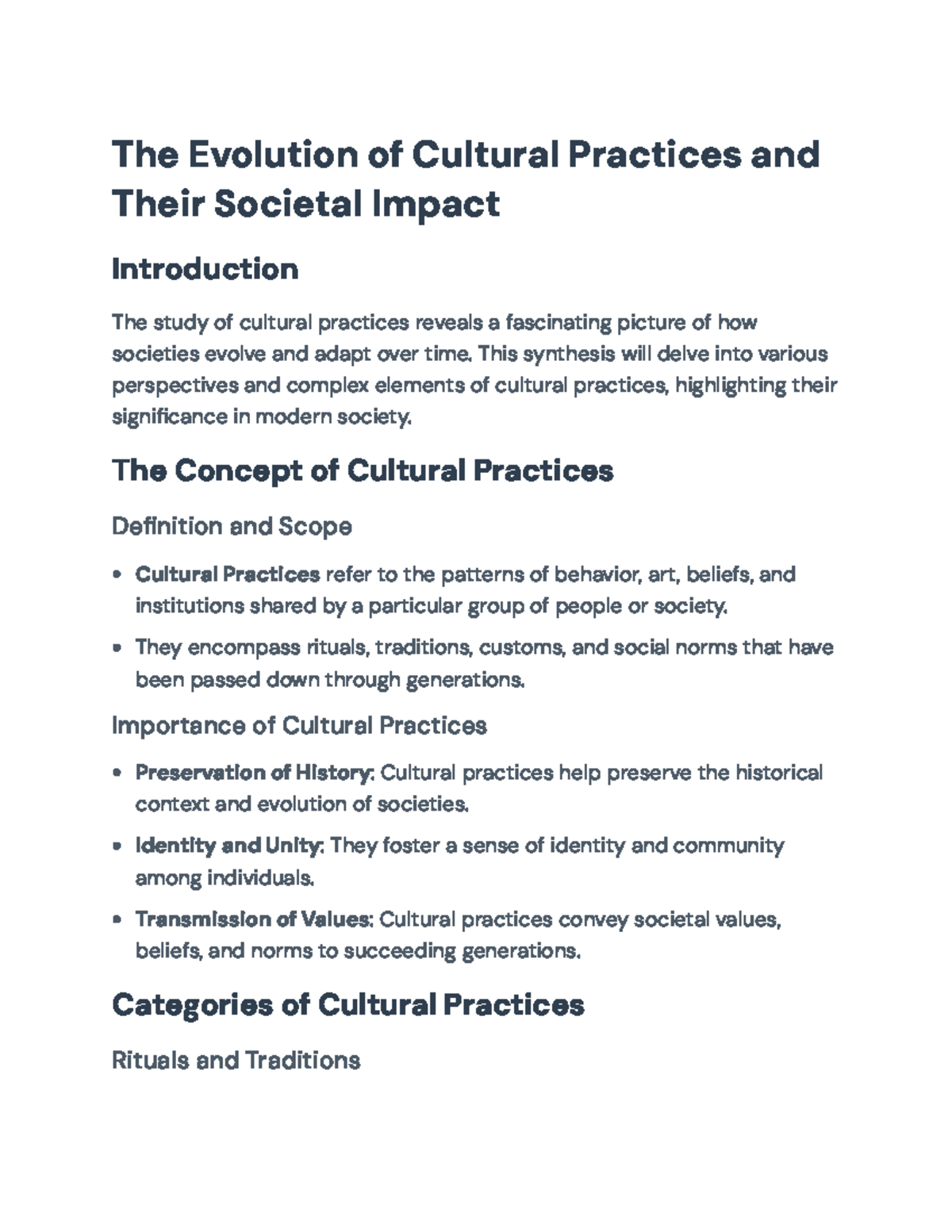 The Evolution of Cultural Practices and Their Societal Impacts ...