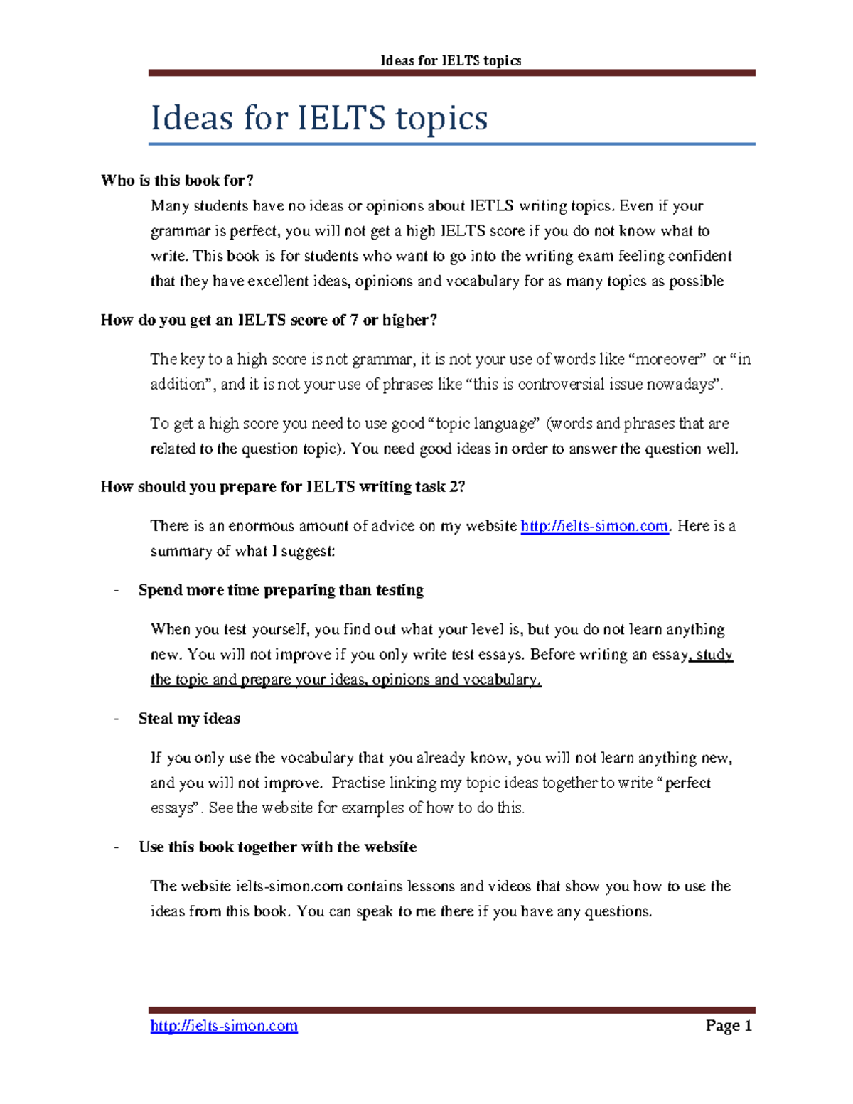 Ideas for IELTS Writing Topics: Strategies for Success - Studocu
