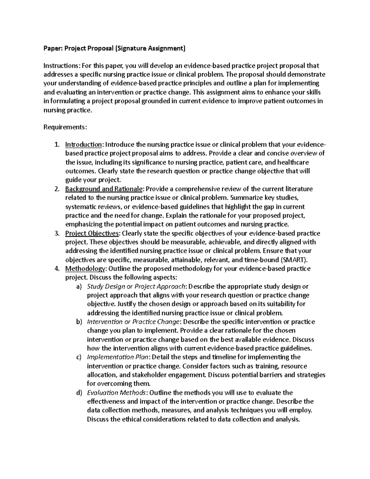 NUR 450: Week 8 Project Proposal Guidelines for Nursing Practice - Studocu