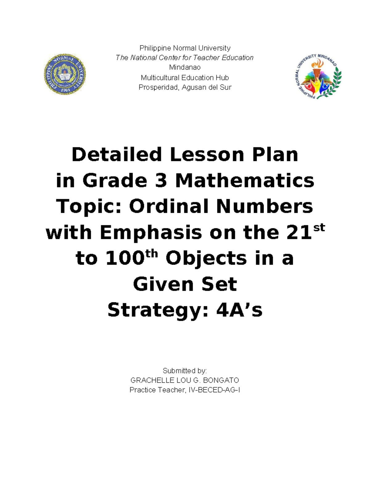 Detailed Lesson Plan: Grade 3 Math - Ordinal Numbers (21st-100th) - Studocu
