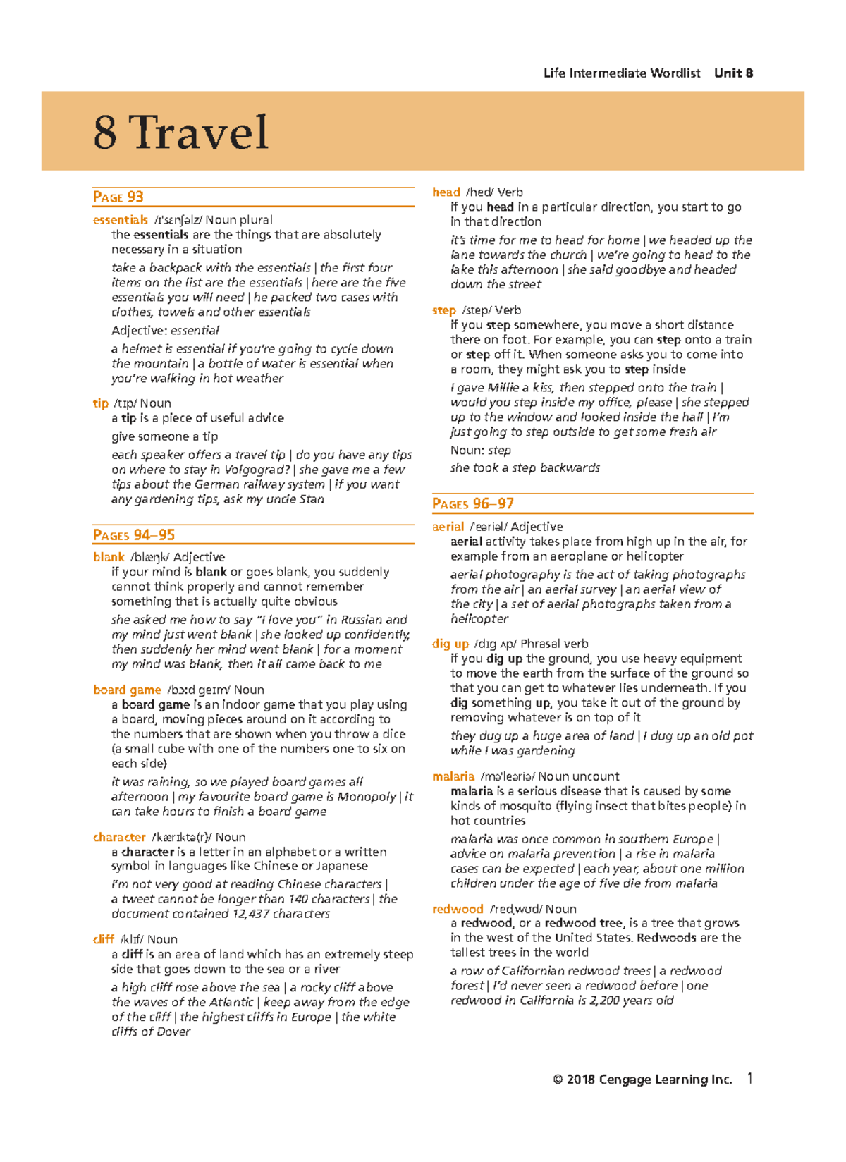 Life Intermediate Wordlist: Unit 8 Travel Essentials and Vocabulary ...