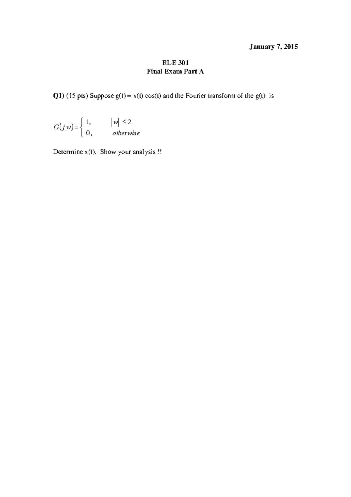 ELE 301 Final Exam Part A Analysis and Solutions (2015) - Studocu