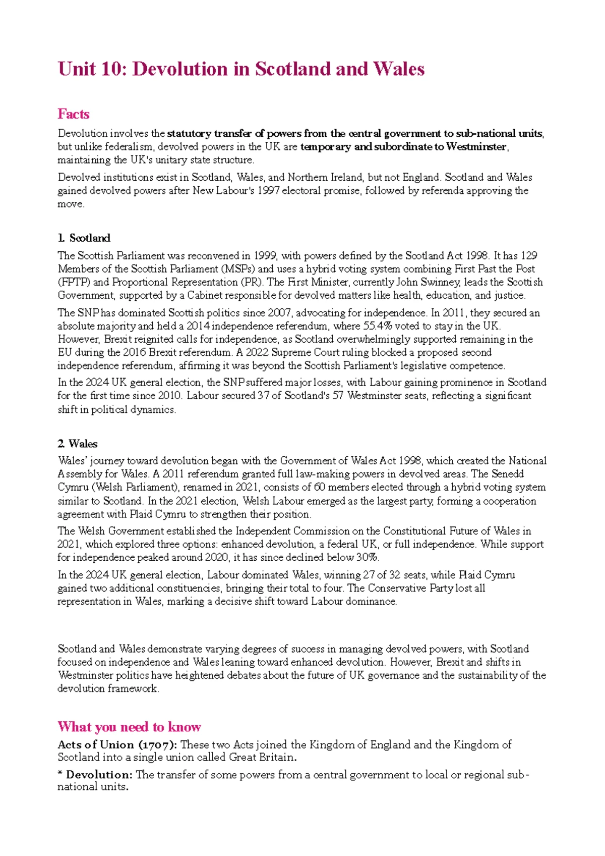 Unit 11: Devolution in Northern Ireland - Key Historical Insights - Studocu